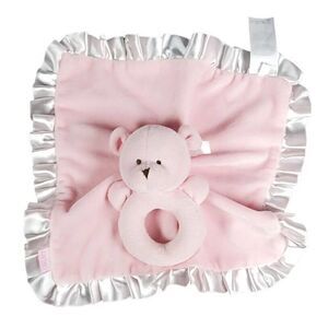 Carters Pink Teddy Bear Rattle Ring Lovey Baby Security Blanket Plush Satin Trim